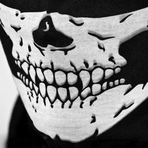 Black & White Skull Biker Ski Mask Neck Warmer O/S - Picture 5 of 7